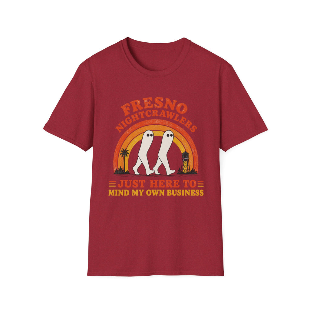 Fresno Nightcrawlers T-Shirt — Retro Cryptid Graphic Tee (“Just Here To Mind My Own Business”)