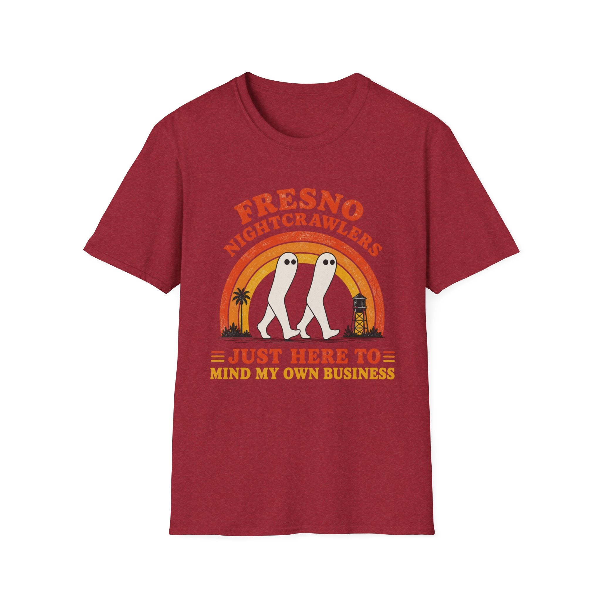 Fresno Nightcrawlers T-Shirt — Retro Cryptid Graphic Tee (“Just Here To Mind My Own Business”)