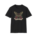 Mothman American Traditional Tattoo Style T-Shirt — Gothic Moth & Roses Graphic